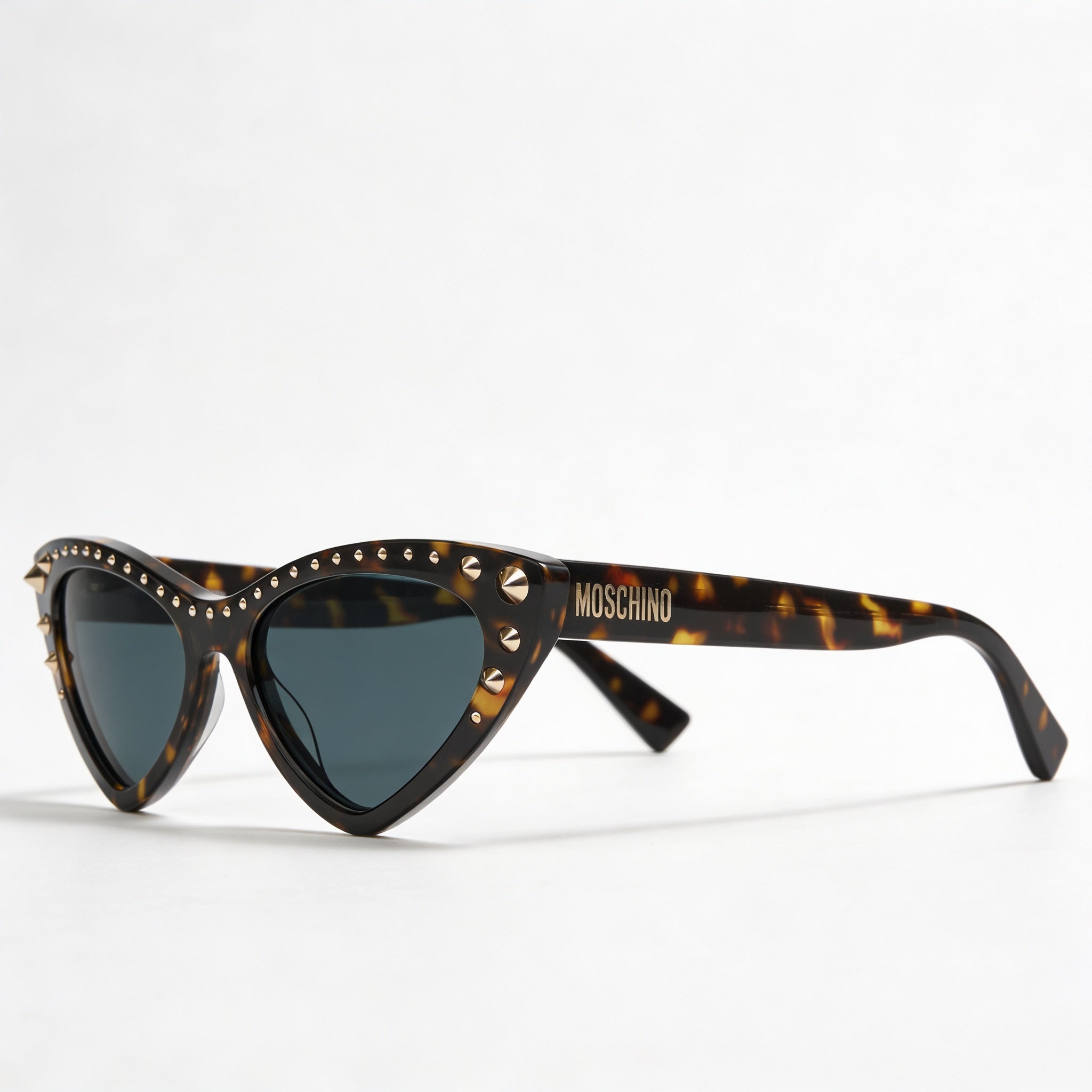 Gafas de sol clásicas Moschino Cateye para mujer con montura de acetato color Habana y lentes UV azul oscuro de 53 mm, Photo 3