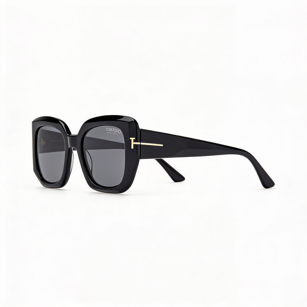 Tom Ford Ft1220 Women's Shiny Black Plastic Frame Eyewear with Smoke Lenses, Lens Width 52mm, Bridge 21mm, Temple 140mm