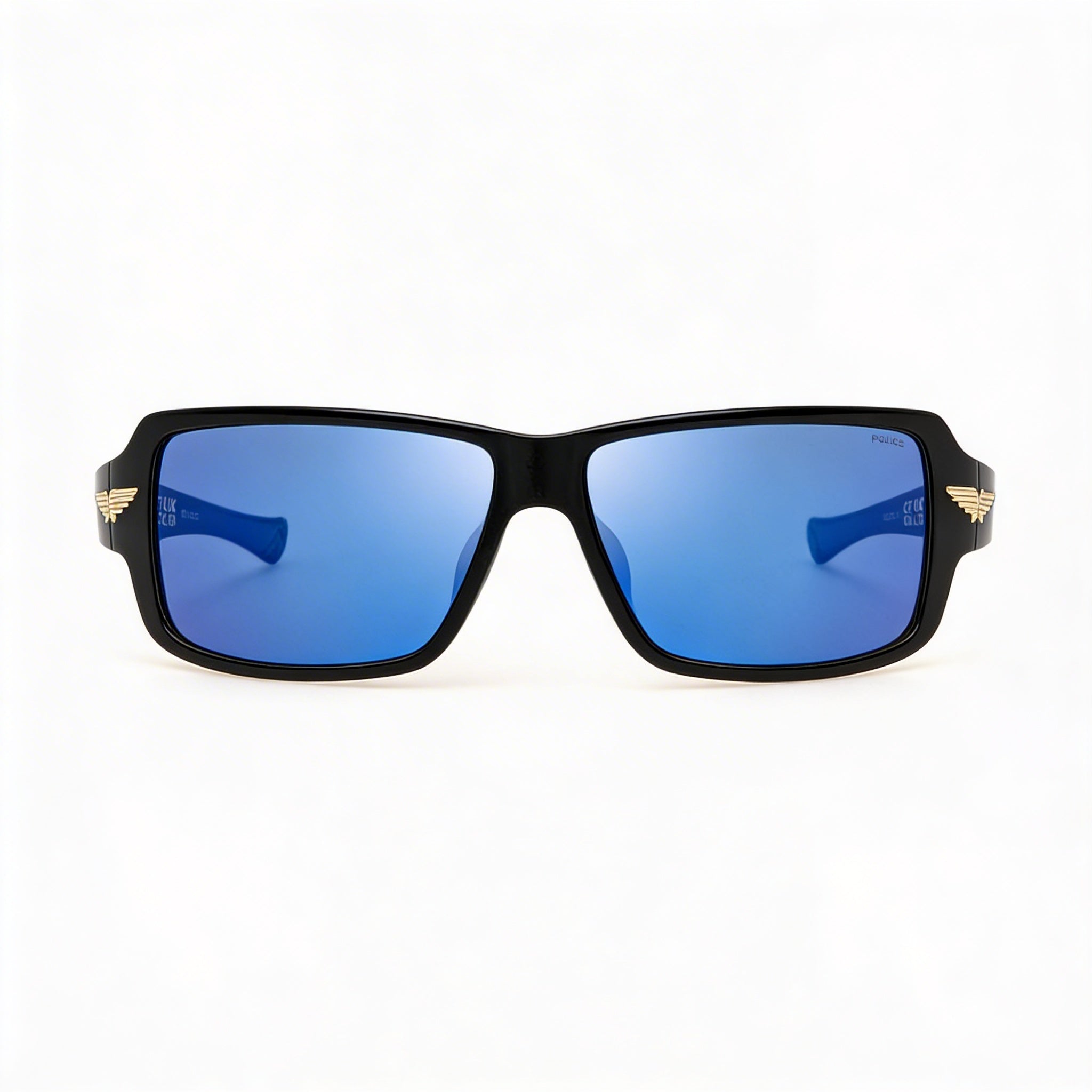 Gafas de sol Police Casual para hombre, sin polarizar, en negro brillante, con lentes azul ahumado espejado, 65 mm, Photo 3