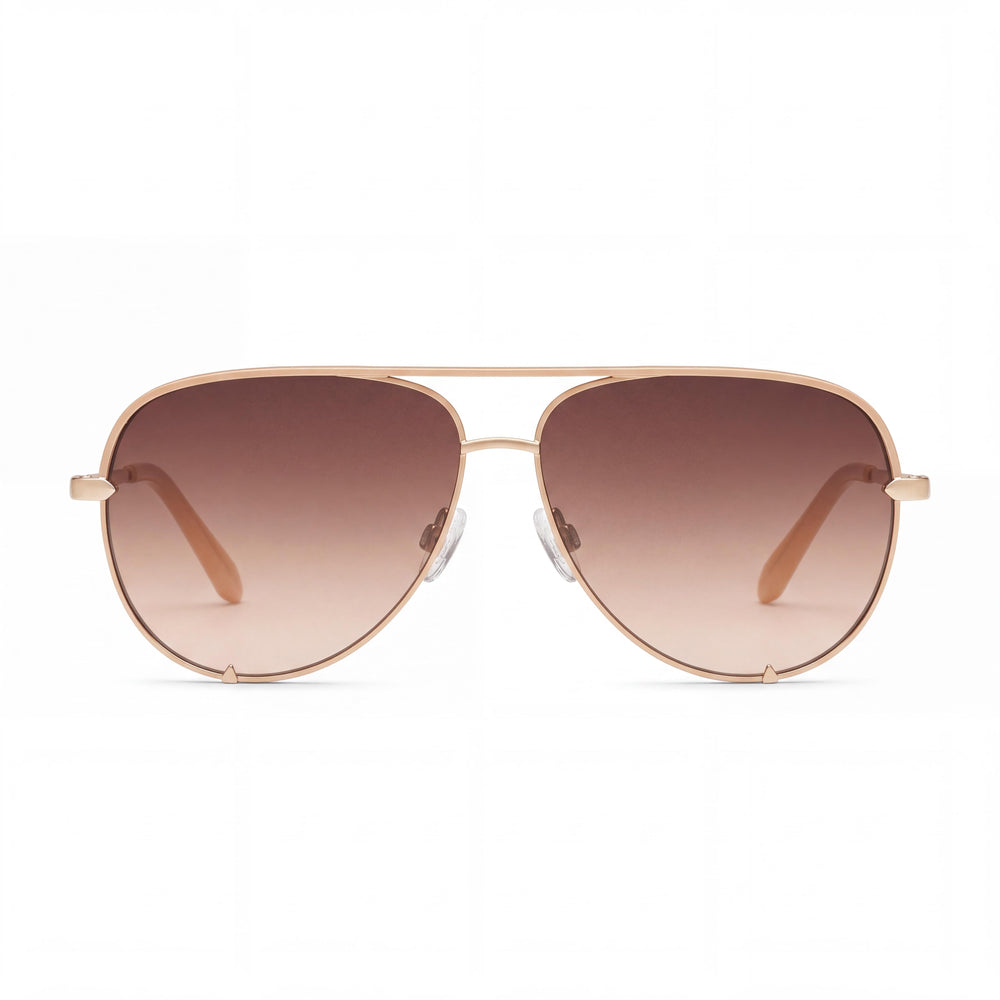 QUAY AUSTRALIA High Key Extra Large Women's Metal Frame Non-Polarized Sunglasses, Chamomile Dark Fawn, UV Protection