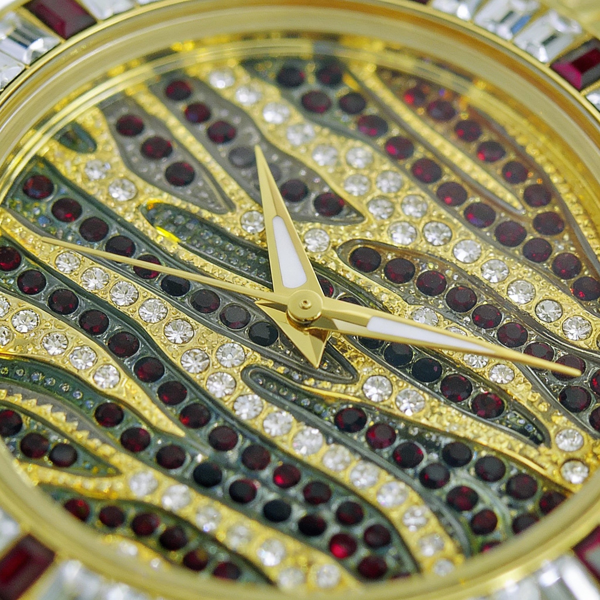 Adee Kaye Unisex Gold Tone Gold Rhodium Plated Bracelet Watch with Red Austrian Crystal, Mineral Crystal, Water Resistant, Photo 2
