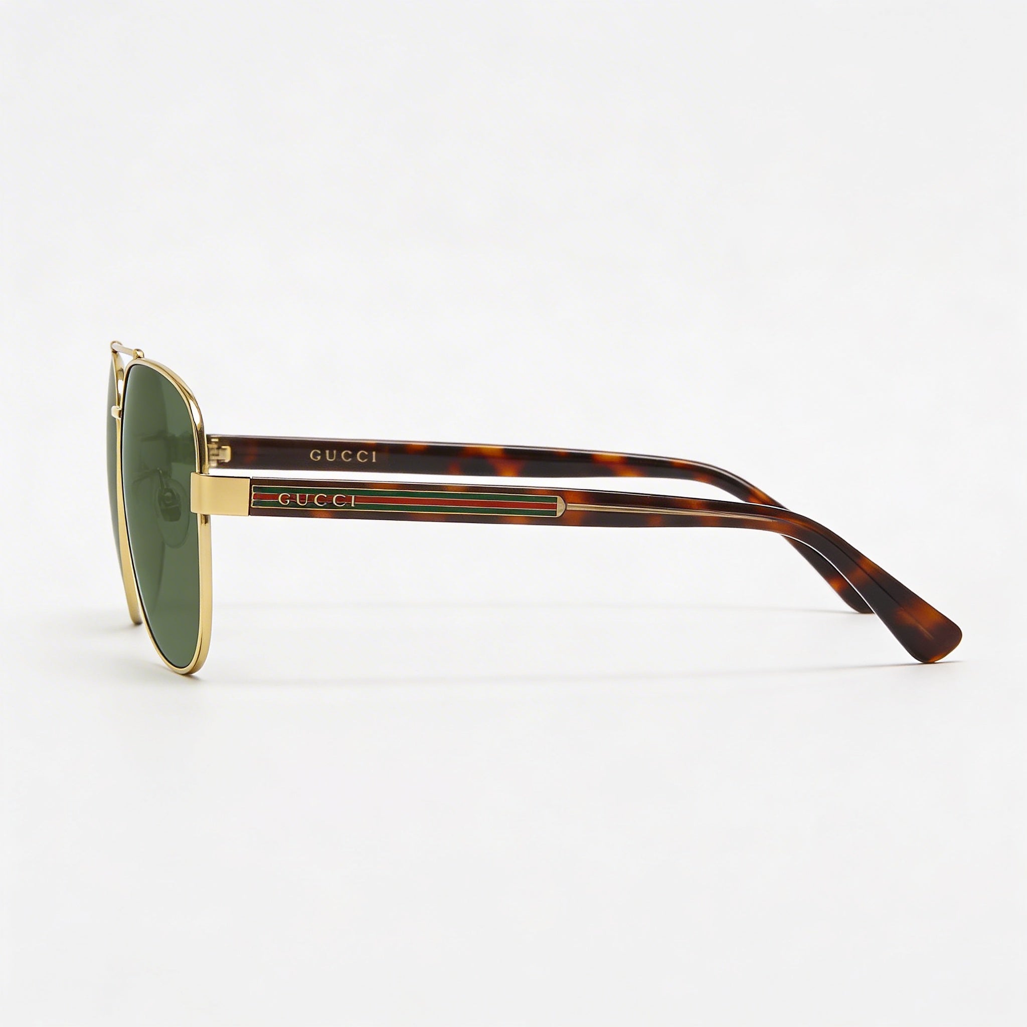 Gucci Aviators Unisex Plastic Sunglasses with UV Protection, Gold Frame, Green Lenses, 63mm Lens Width, Photo 2