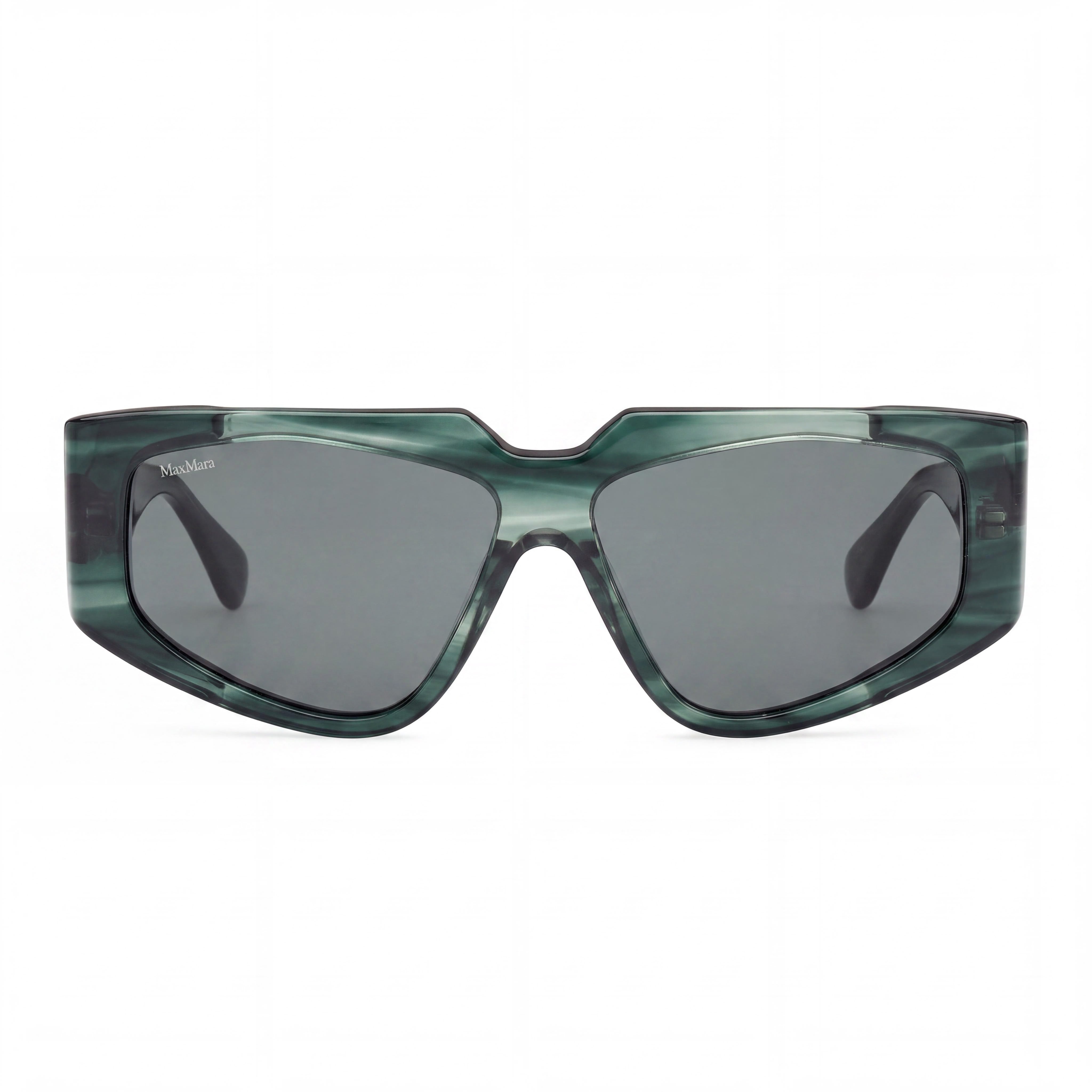 MaxMara Mm0125 para mujer con montura de acetato de rayas verde oscuro y lentes de policarbonato verde oscuro de 58 mm, Photo 2