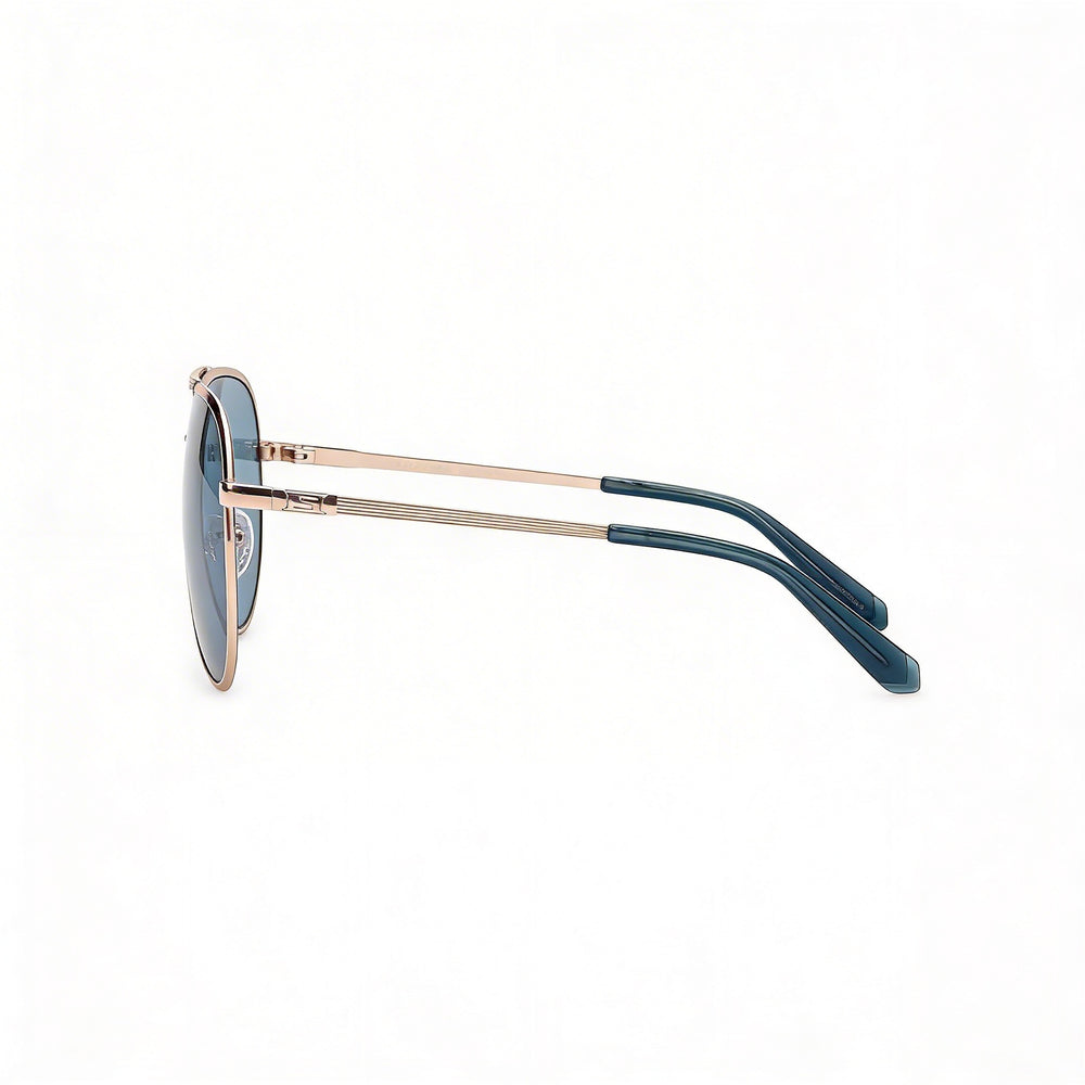 Gafas de sol GUESS Aviator de metal a rayas para mujer, montura dorado pálido, lentes azules, protección UV, sin polarizar, 61 mm