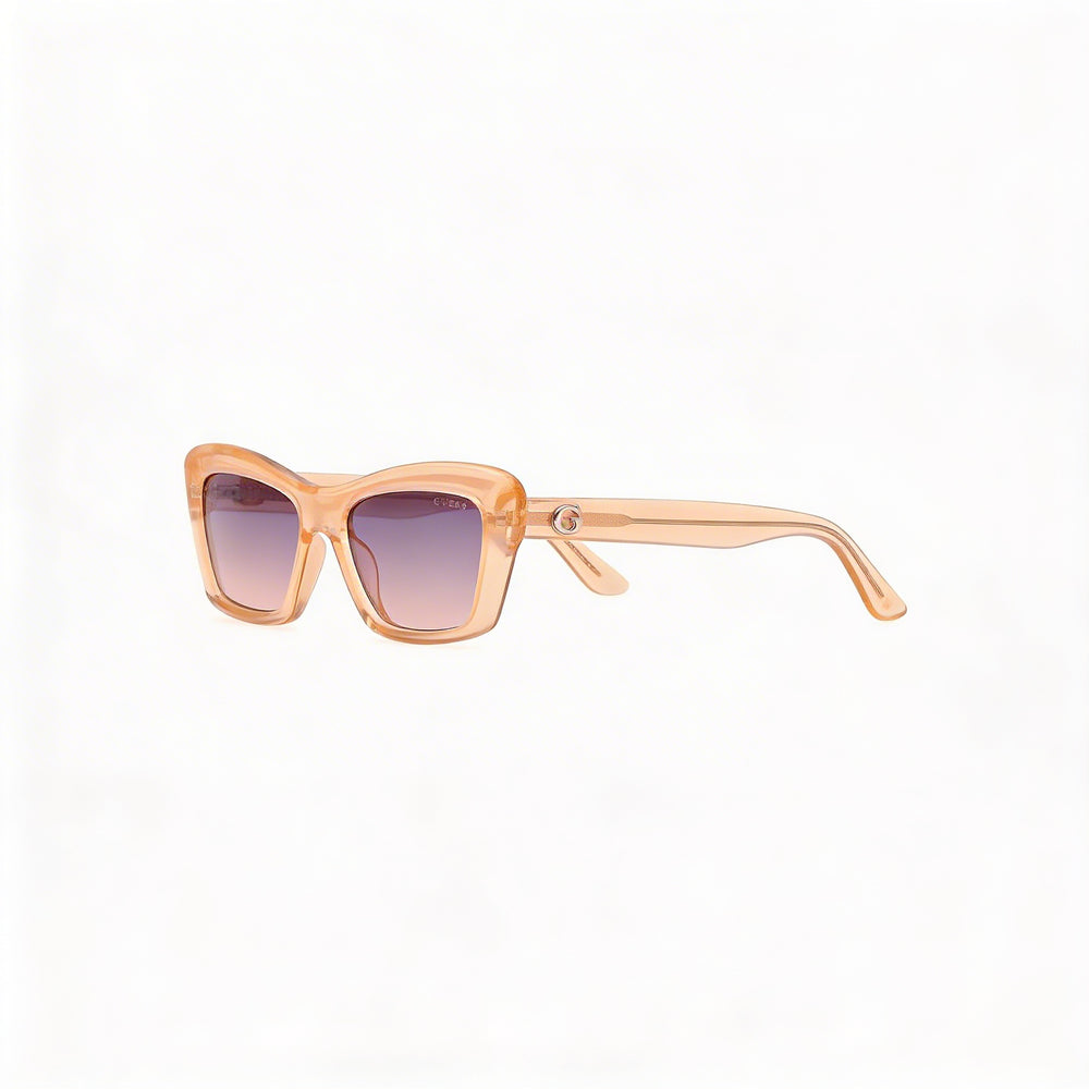 GUESS Plastic Rectangular Women's Sunglasses, Shiny Light Orange Frame, Gradient/Mirror Violet Lenses, 52mm