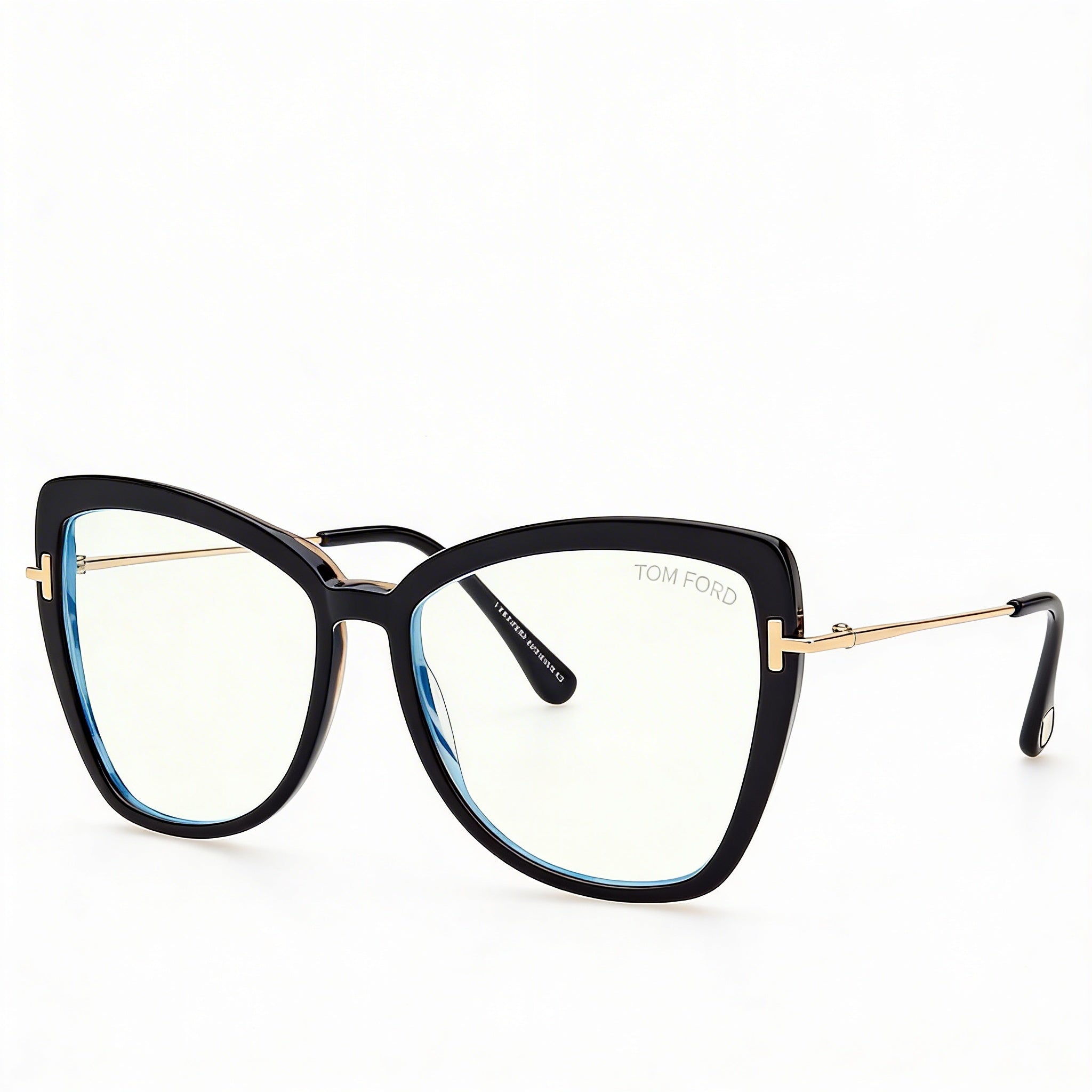 Tom Ford Ft5882-b Women's Blue-Light Block Butterfly Plastic Eyeglasses, Black, Pale Gold, 55mm, Photo 1