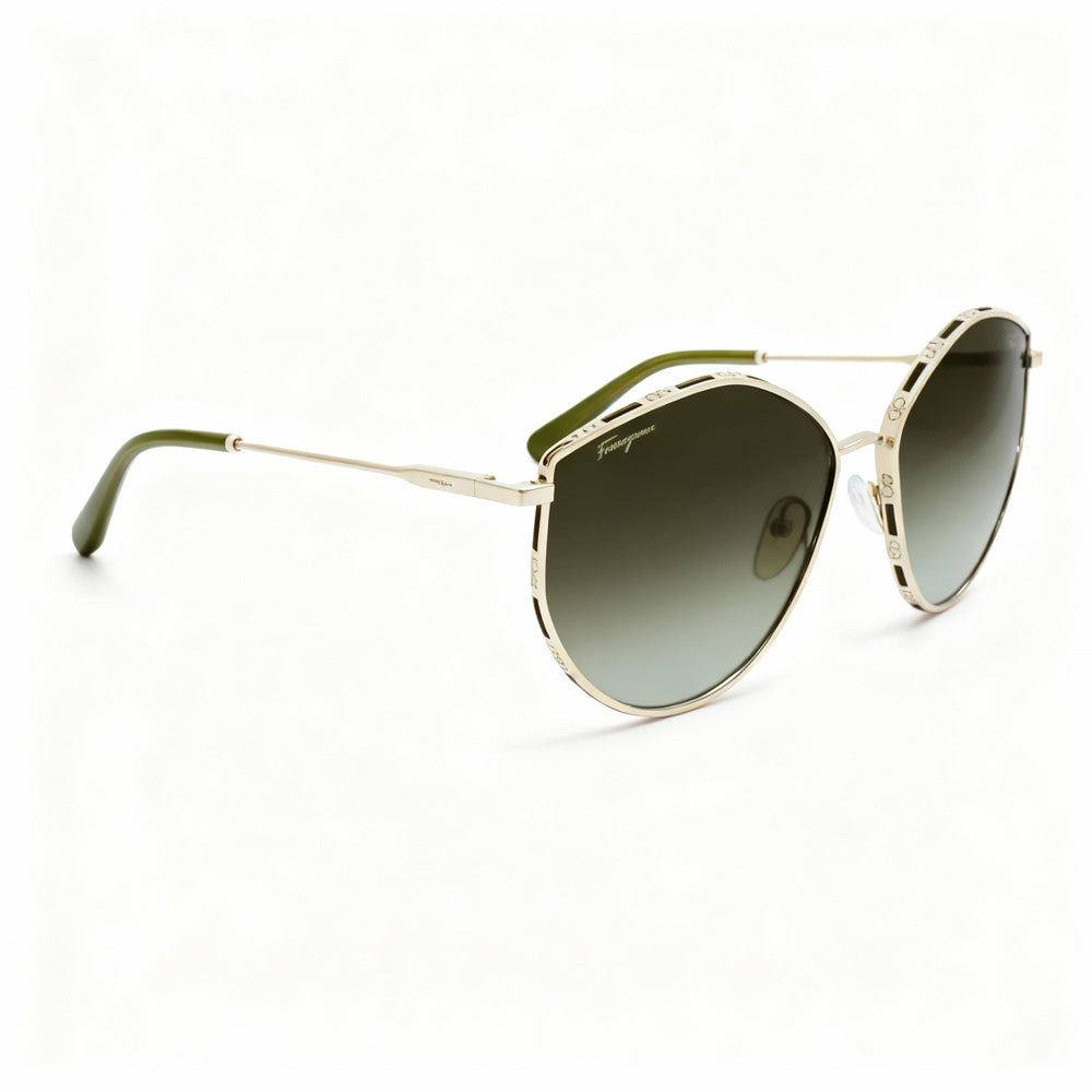 Salvatore Ferragamo Sf264s Women's Gold Green Metal Sunglasses with Green Gradient Lenses 60mm