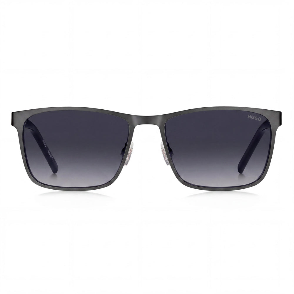 Gafas de sol rectangulares de acero inoxidable HUGO Hg 1328/S para mujer, rutenio mate negro, lentes gris oscuro degradado de 57 mm, 100 % UV