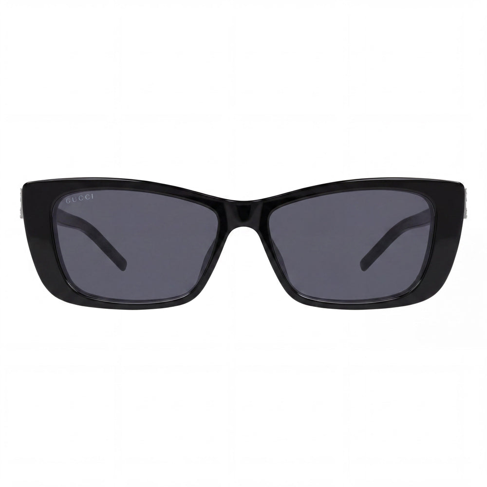 Gucci Modern Unisex Rectangular Cat-Eye Acetate Sunglasses, Black Grey Frame, UV Protection, Non-Polarized, 53mm