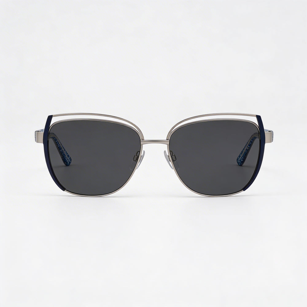 BEBE Classic Women's Silver Acetate Frame, Multicolor Polycarbonate Lens with 100% UV Protection 57mm