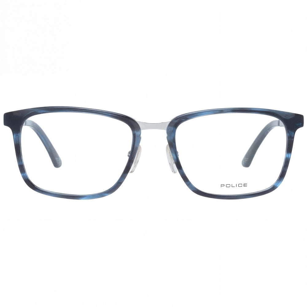 Police Modern Unisex Eyeglasses with Acetate & Metal Frame in Marble Blue, Silver 52-18-140