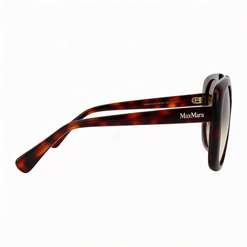 MaxMara Casual Women's Sunglasses Featuring Dark Havana Plastic Frame and Gradient Brown Lenses, Size 56