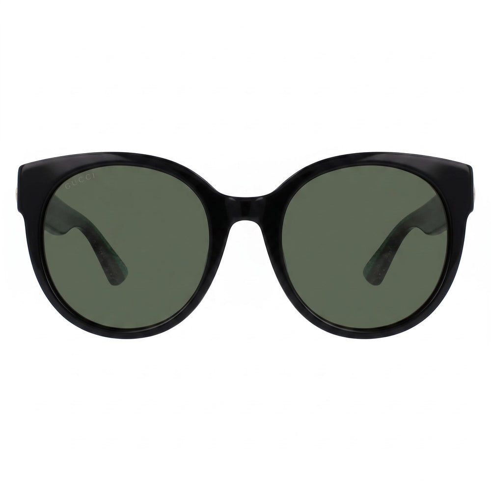 Gafas de sol de plástico negro brillante redondas de moda Gucci GG0035SN para mujer con protección UV degradado verde negro de 54 mm