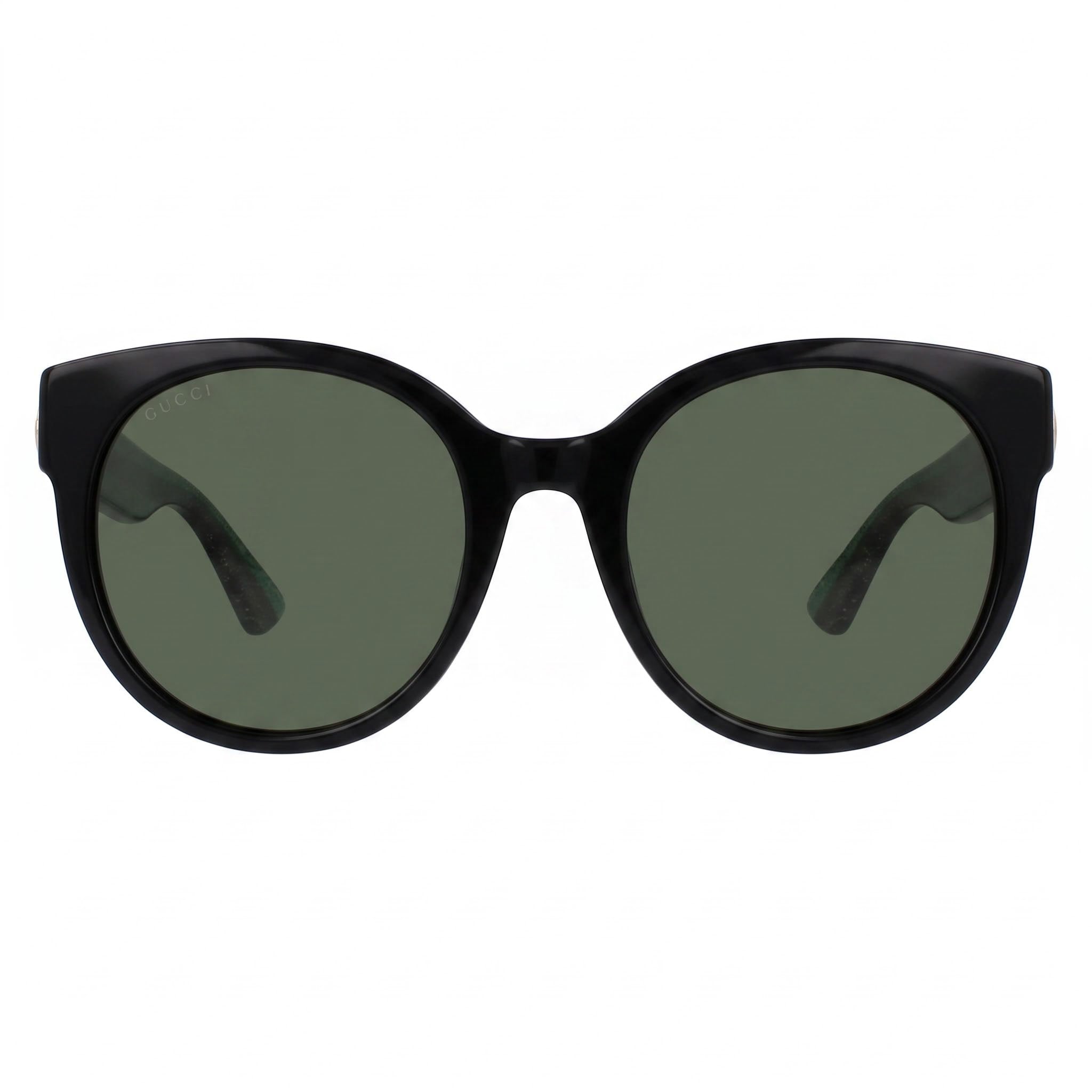 Gucci GG0035SN Women's Fashion Round Shiny Black Plastic Sunglasses with Black Green Gradient UV Protection 54mm, Photo 2