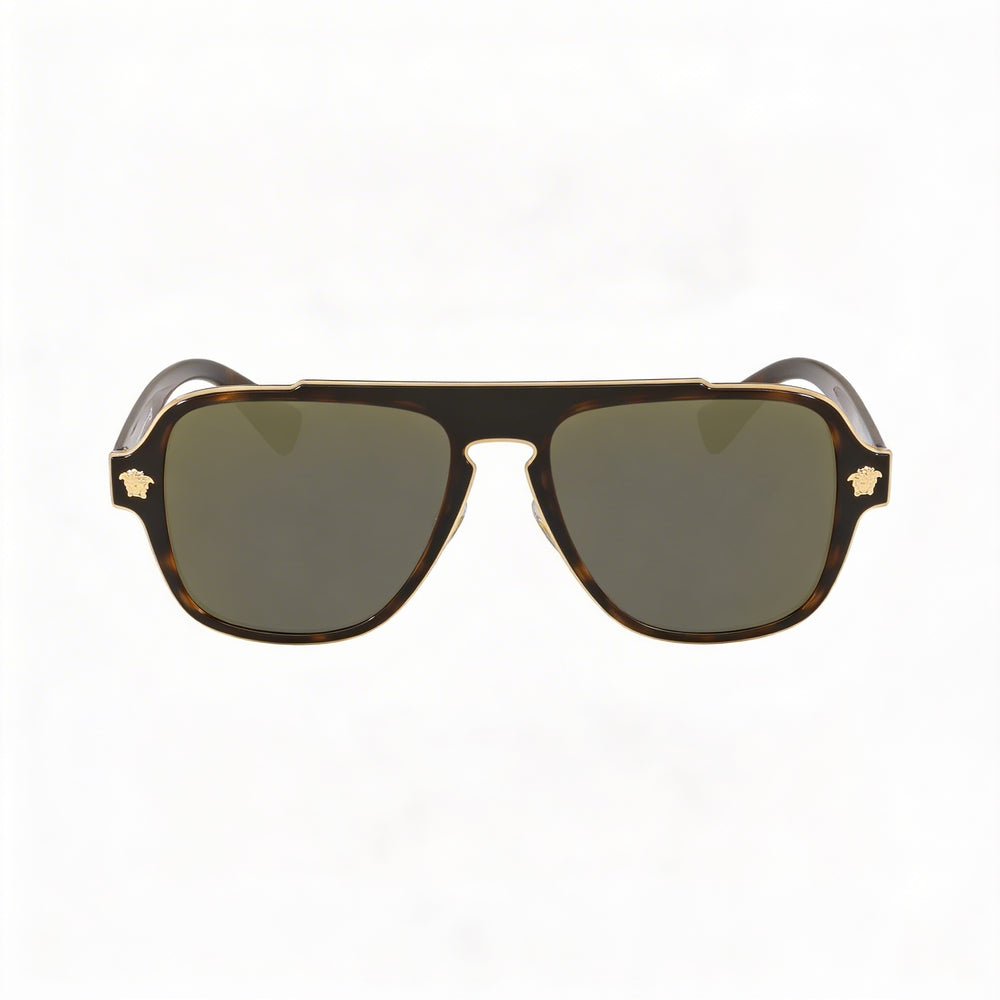 Gafas de sol cuadradas con montura completa de plástico Versace VE2199 para hombre Havana con lentes doradas de 56 mm con protección UV