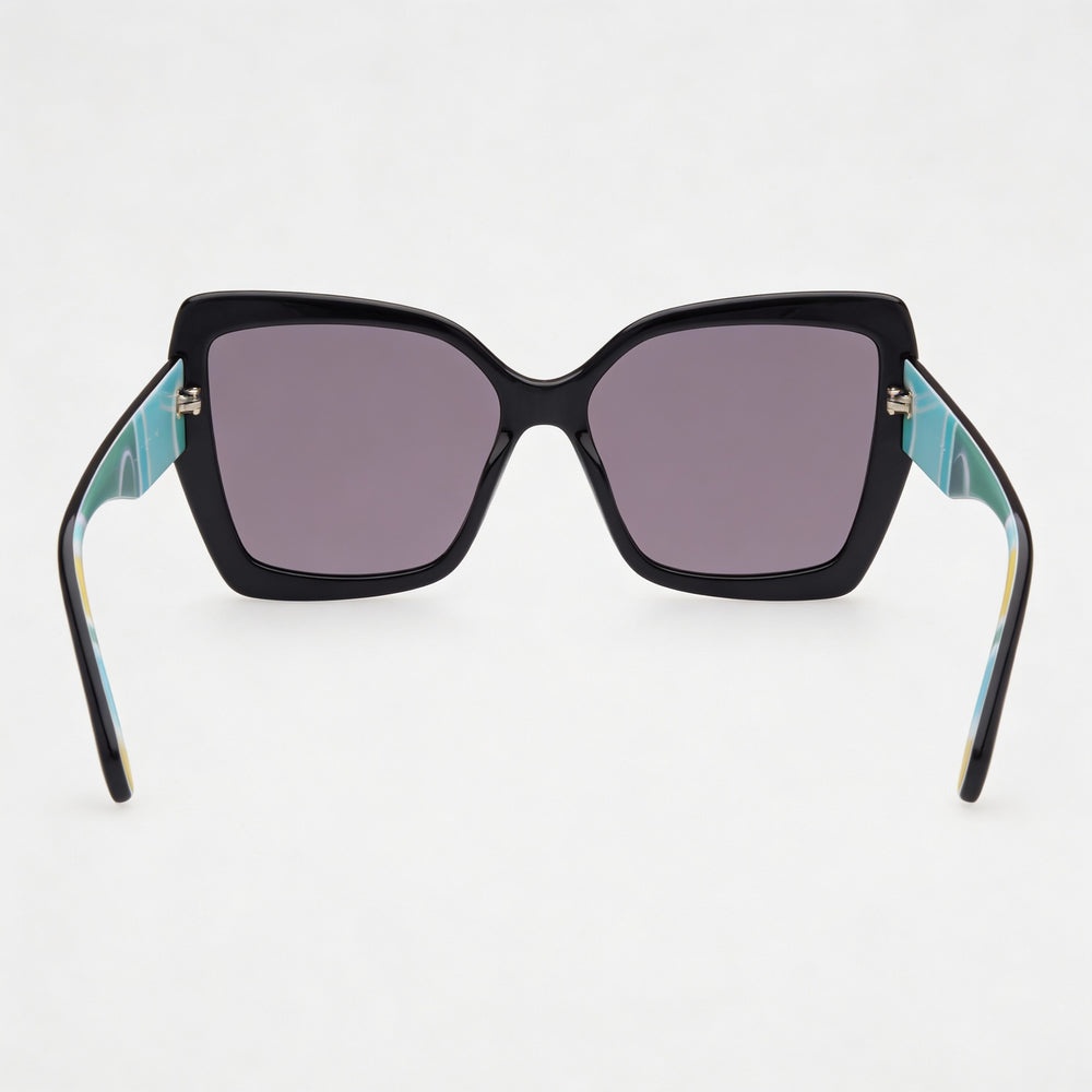 Gafas de sol unisex Emilio Pucci, estilo casual, en negro brillante, verde tropicana, turquesa, mariposa, lentes ahumadas UV, 58 mm