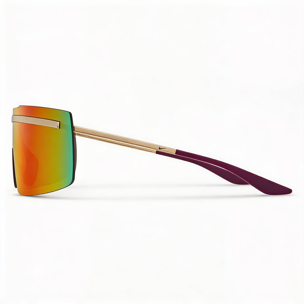 NIKE Modern Unisex Sunglasses with Gold Crimson Mirror Plastic Frame, Red Lenses, 100% UVA/UVB Protection, 67mm