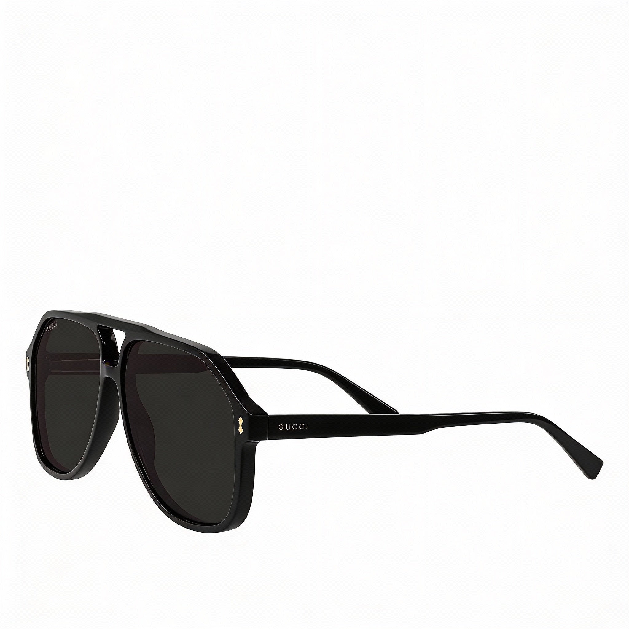Gucci GG1042S Men's Pilot Black Gold Logo Acetate, Grey Non-Polarized UV Protection Sunglasses 60mm, Photo 3