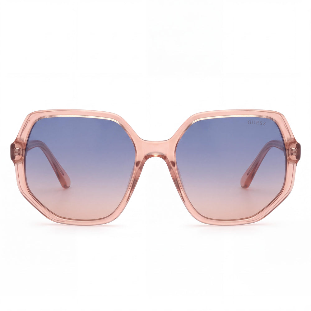 GUESS Geometric GU7773 Women's Pink Plastic Square Non-Polarized Sunglasses with Gradient Blue Lenses, 100% UV Protection, 58mm