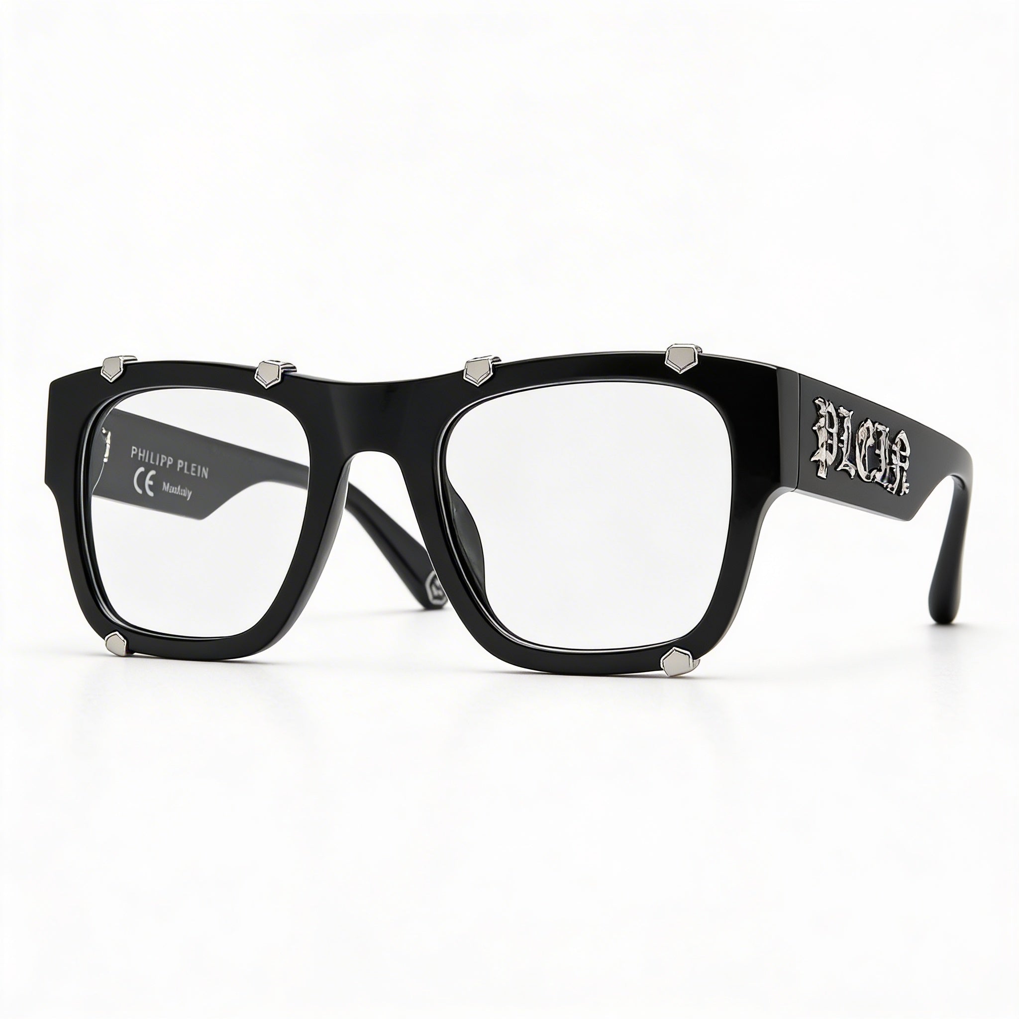 Philipp Plein classical Unisex Eyewear with Shiny Black Acetate Frame and Non-Polarised Polycarbonate Lenses 54mm, Photo 1