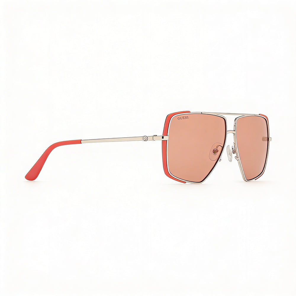 Guess Gu00220 Women's Acetate Light Orange and Pale Gold Frame with Polycarbonate Brown Lenses 62-12-140