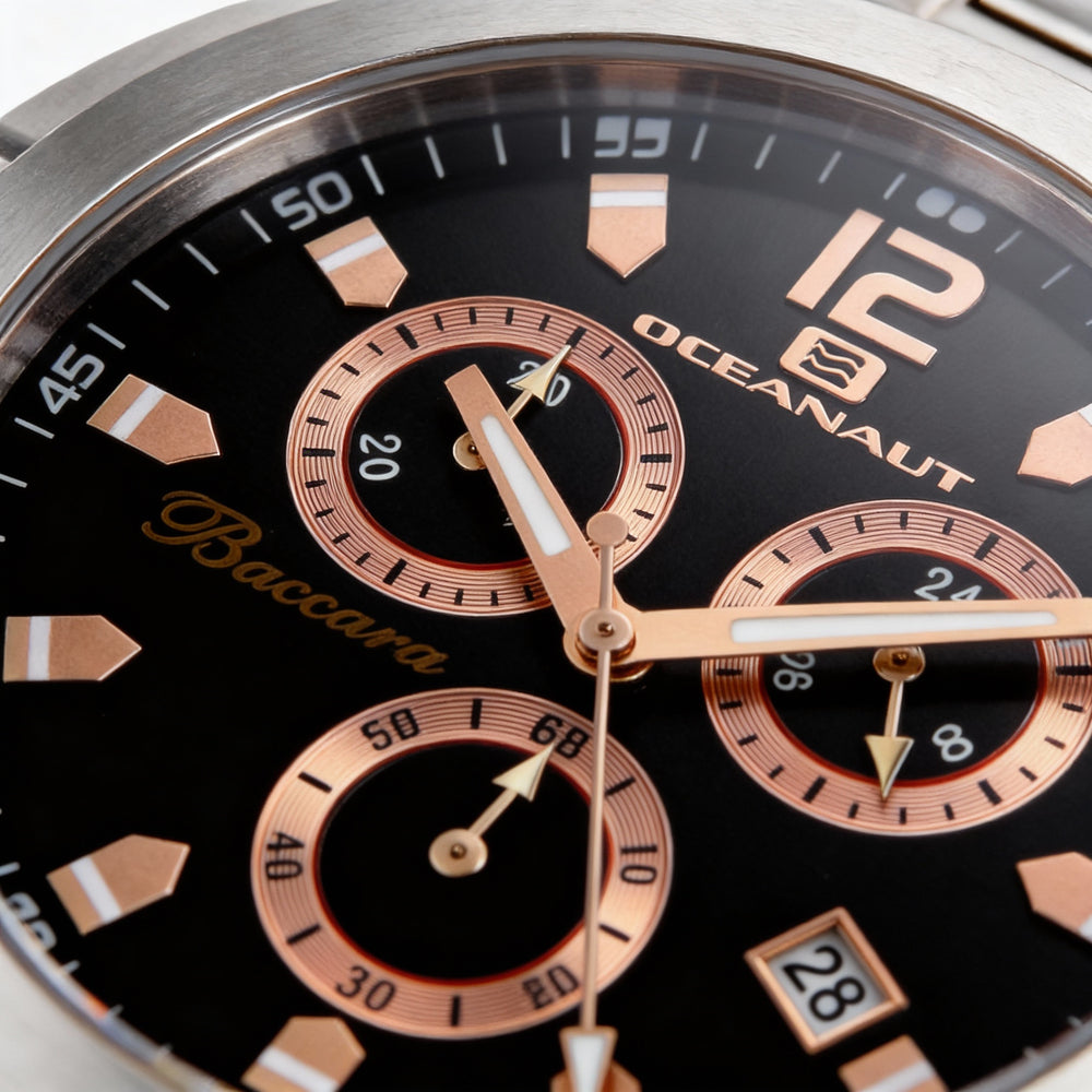Reloj Oceanaut Baccara XL para hombre, color rosa y azul marino, de acero inoxidable, con cronógrafo de cuarzo, resistente al agua, de 50 mm.