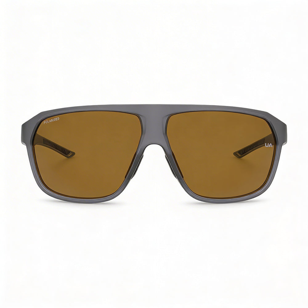 Under Armour UA DOMINATE/F Unisex Sunglasses, Transparent Grey Polyamide Frame, Brown Non-Polarized UV Lenses 65-12-130