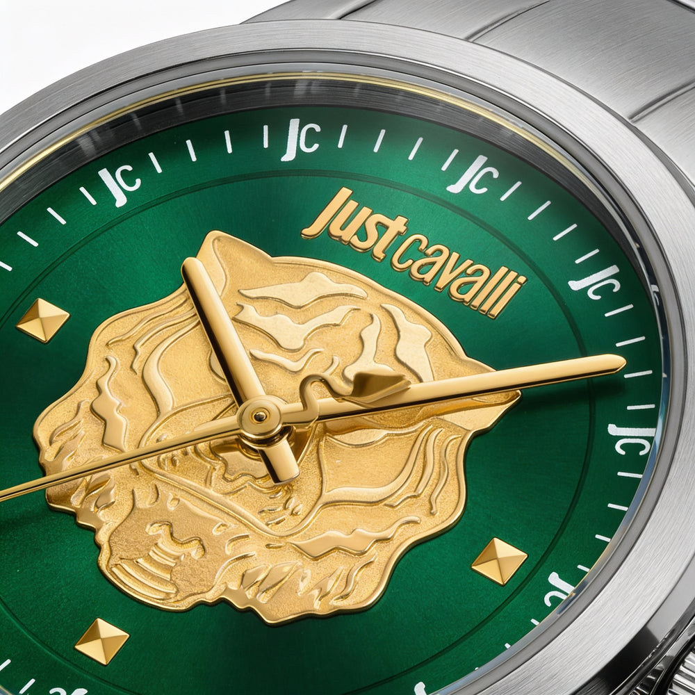 Just Cavalli bracelet Women's Quartz Watch Set, Bottle Green Dial, Yellow Gold Stainless Steel 30mm