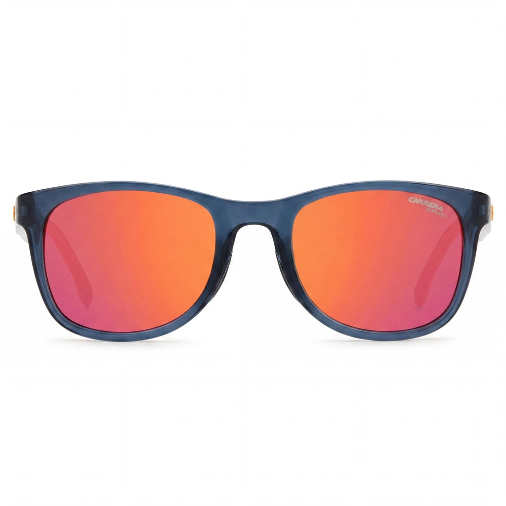 Gafas de sol Carrera Race 8054 unisex con montura de plástico azul transparente y lentes azules con protección UV, 52 mm
