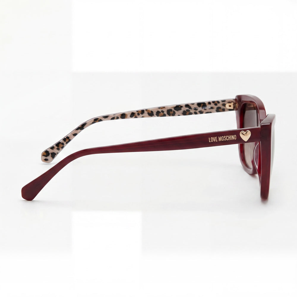 Gafas de Sol Casuales para Mujer Love Moschino con Estampado Rojo de Acetato y Cristales Sombreados Marrones, Protección UV 400, 54-18-140