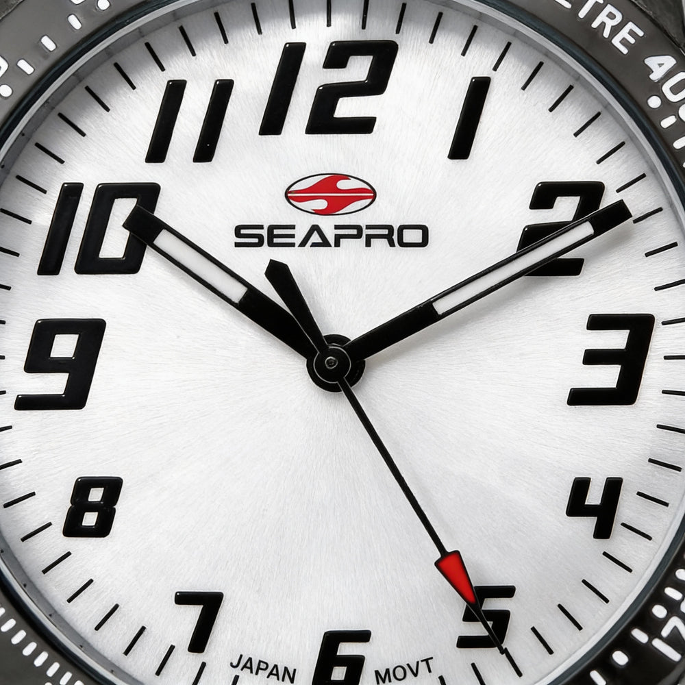 Reloj de vestir Seapro para mujer, caja de aleación de 38 mm, correa de piel negra, esfera de nácar blanco, resistente al agua.