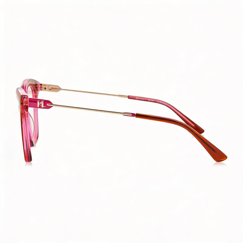 Gafas modernas para mujer Karl Lagerfeld, montura de acetato en color rosa castaño, lentes de color rosa castaño, ancho de lente de 54 mm