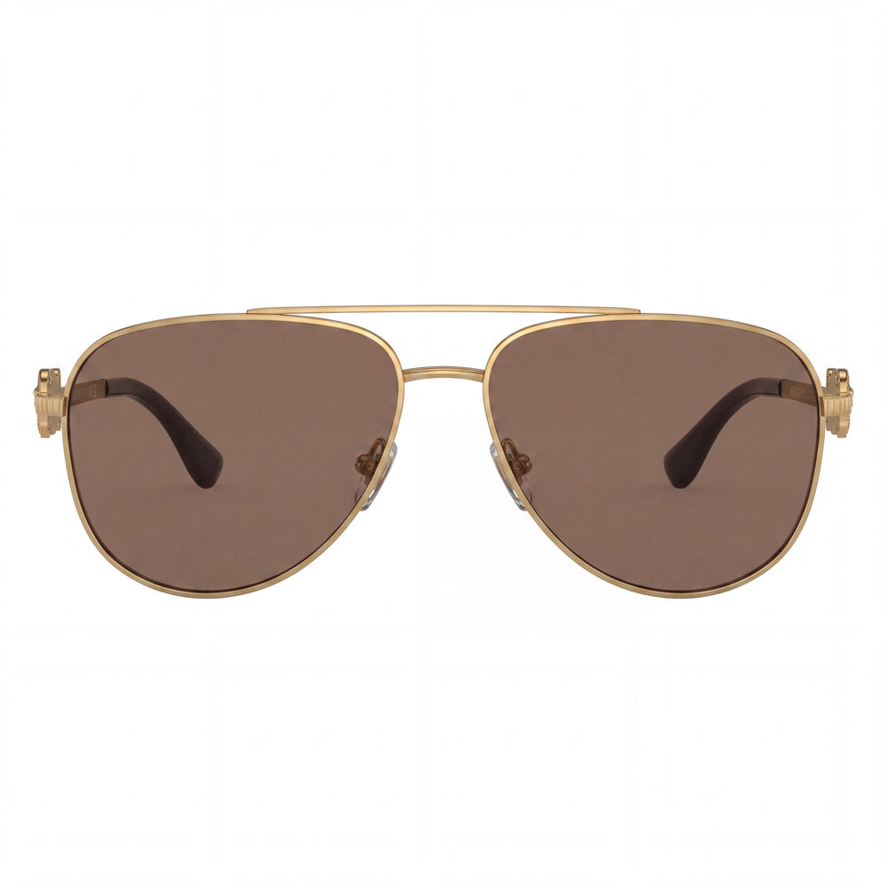 Gafas de sol unisex contemporáneas Versace de metal multicolor con montura completa, lentes de espejo marrón y protección UV de 52 mm