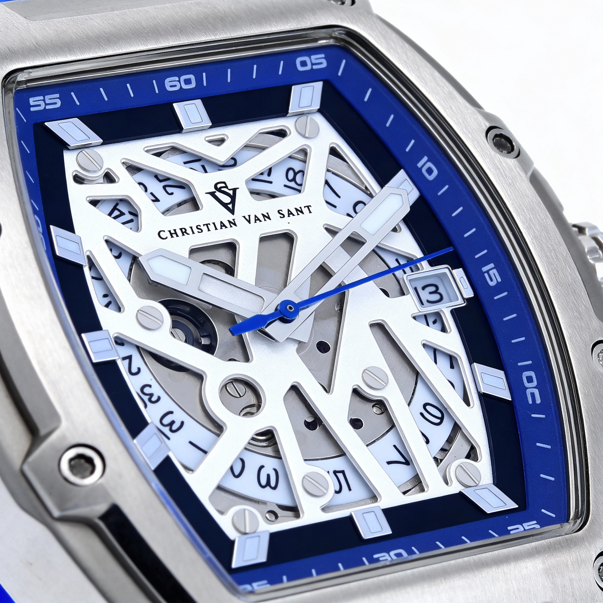 Reloj automático Christian Van Sant para hombre con caja de acero inoxidable, esfera blanca, correa de caucho, resistente al agua., Photo 2