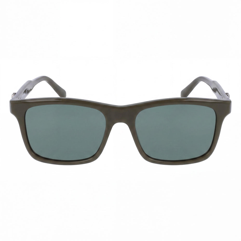 Ferragamo Sf2060se Unisex Dark Khaki Acetate Frame Sunglasses with Solid Green Plastic Lenses 55-17-145 UV 400 Protection