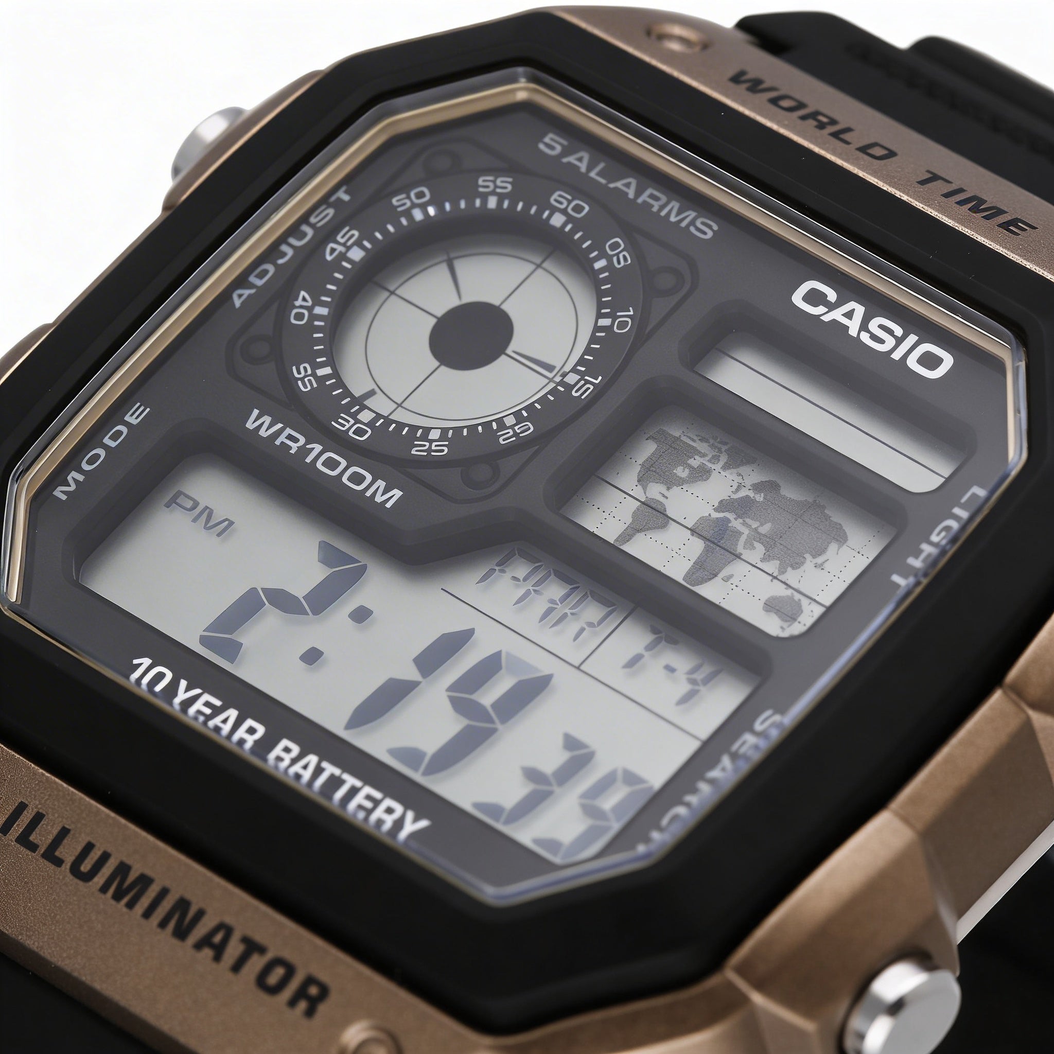 Casio AE-1200WH-5AVCF Men's Black & Gold Multifunction Digital Display Water Resistant Watch, 39.5mm