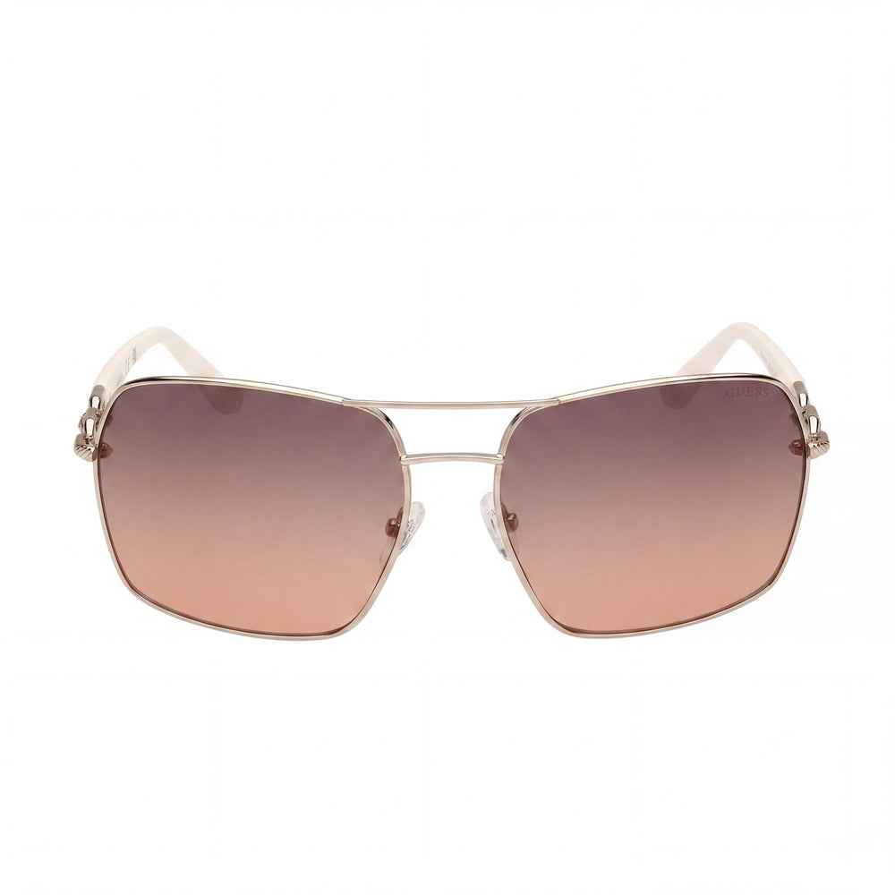 GUESS Women's Square Metal Sunglasses, Pale Gold Frame, Gradient Smoke Lenses, 63mm Lens, UV Protection
