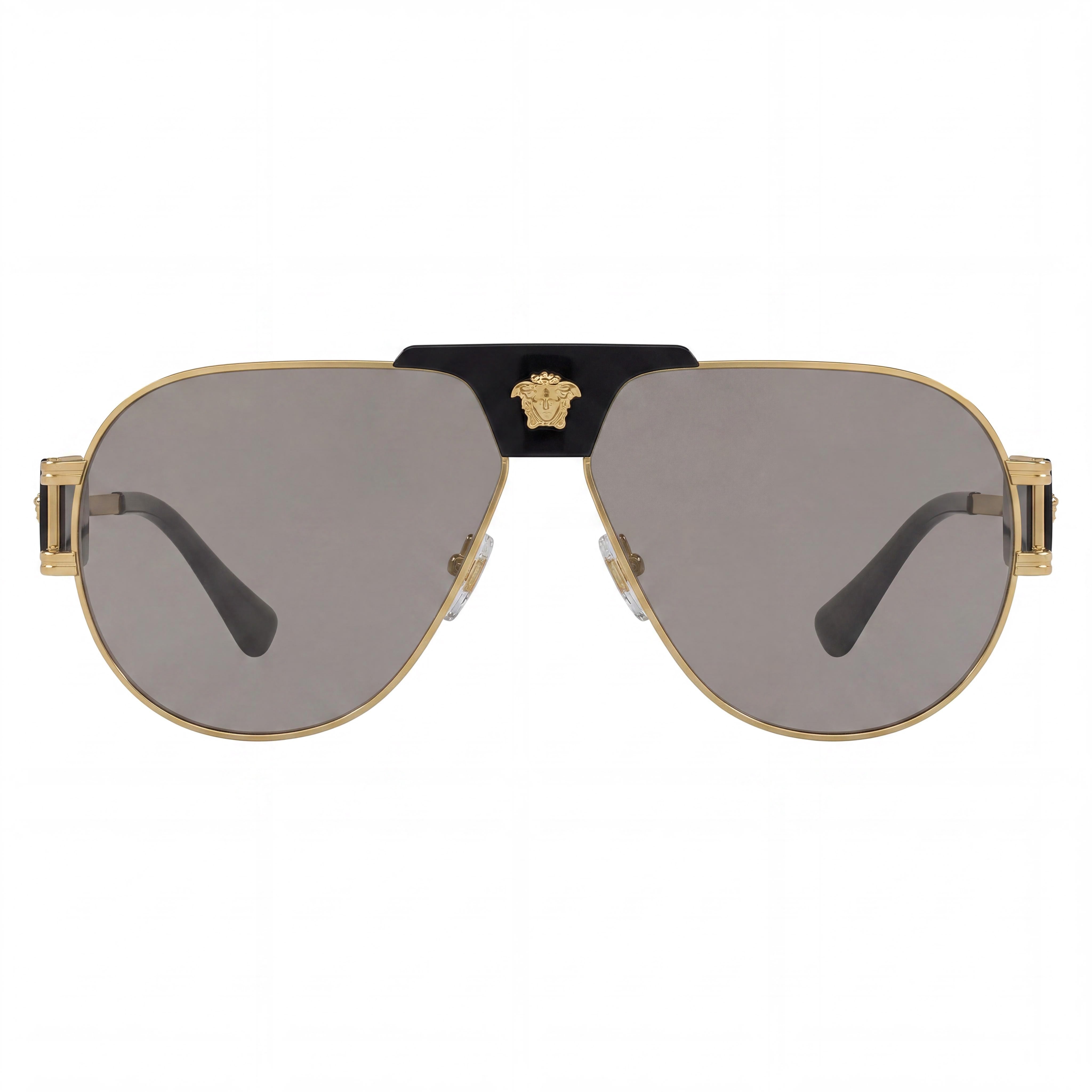 Versace Contemporary Unisex Metal Frame Sunglasses Gold Black Light Grey Mirror Silver Non-Polarized with UV Protection 63mm, Photo 2