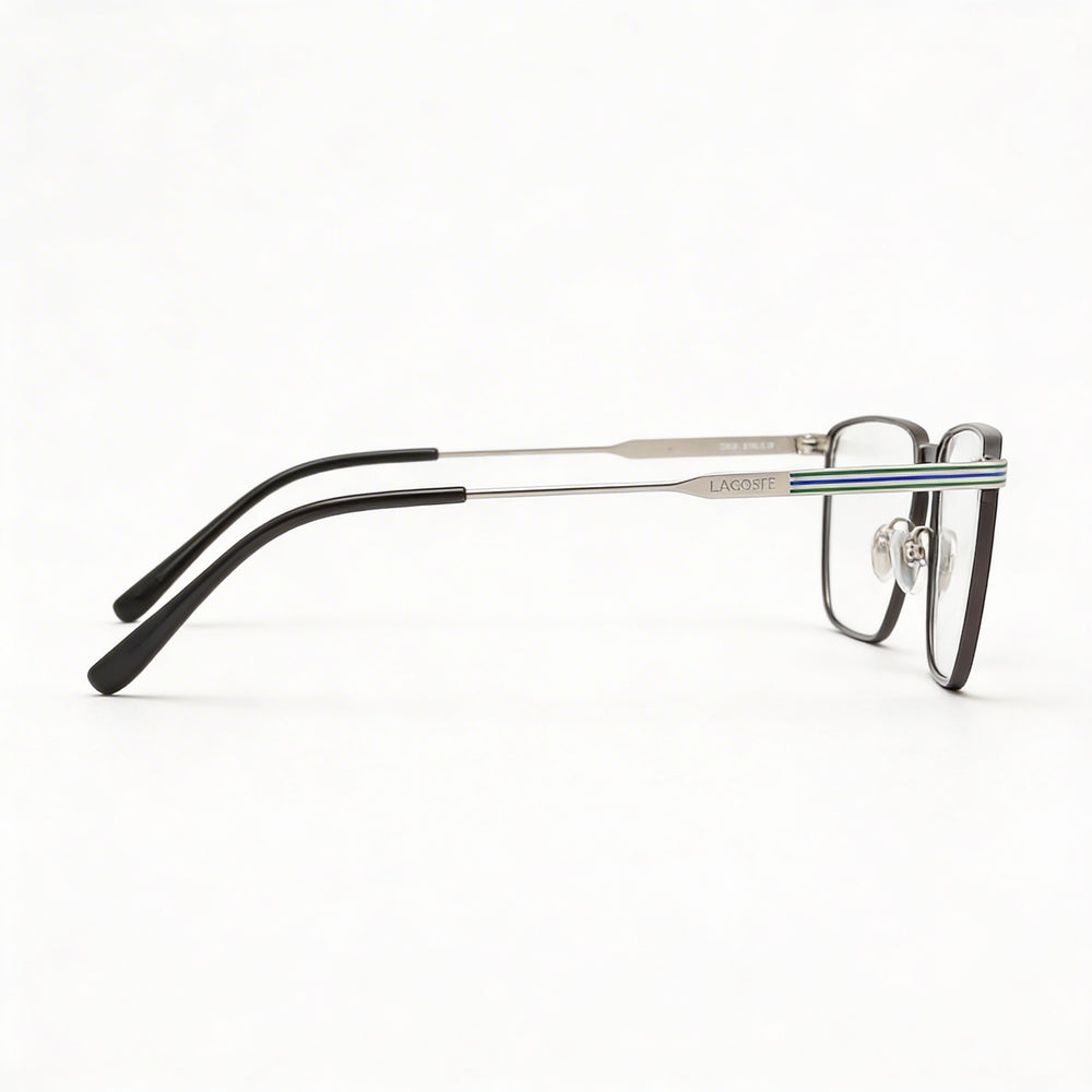 Lacoste Men's Casual Eyeglasses with Matte Black Frame and Transparent Plastic Lenses, 54mm Lens Width