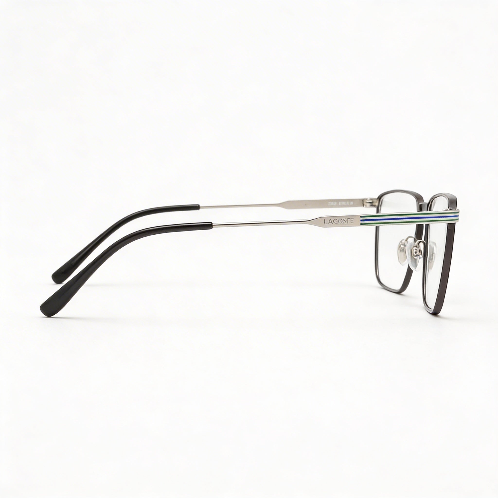 Lacoste Men's Casual Eyeglasses with Matte Black Frame and Transparent Plastic Lenses, 54mm Lens Width, Photo 3