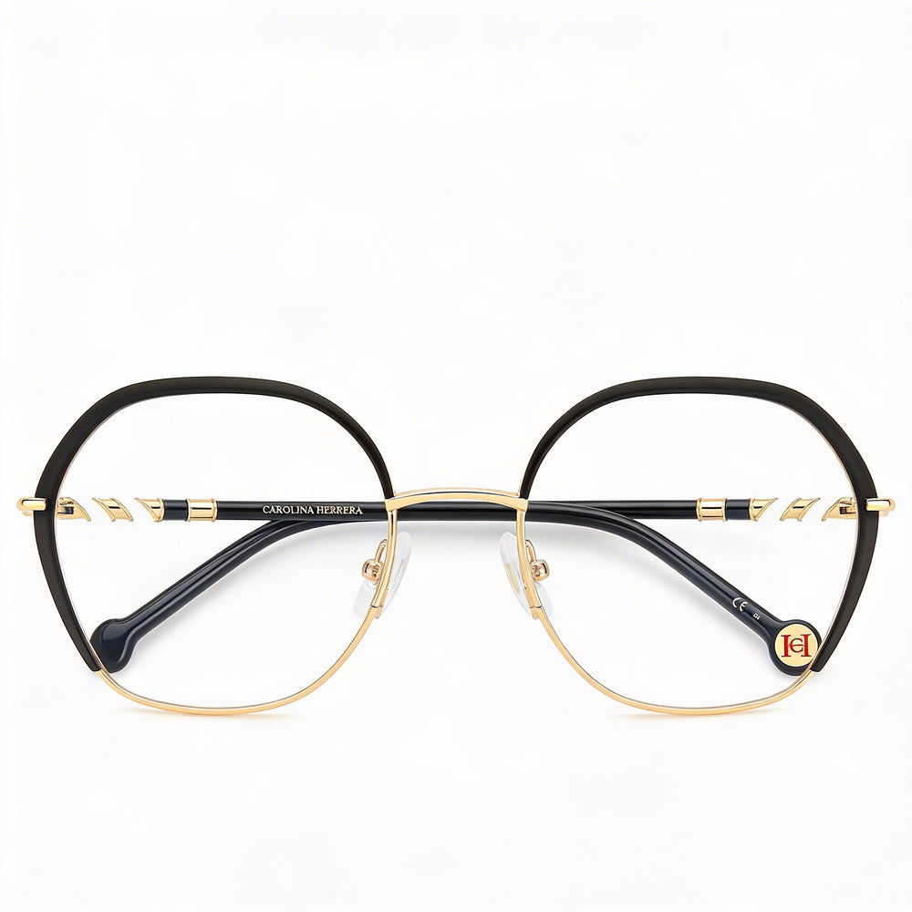 Carolina Herrera Modern Women's Sunglasses with Alloy Steel Frame and Polycarbonate Lenses, Black Gold, 52mm