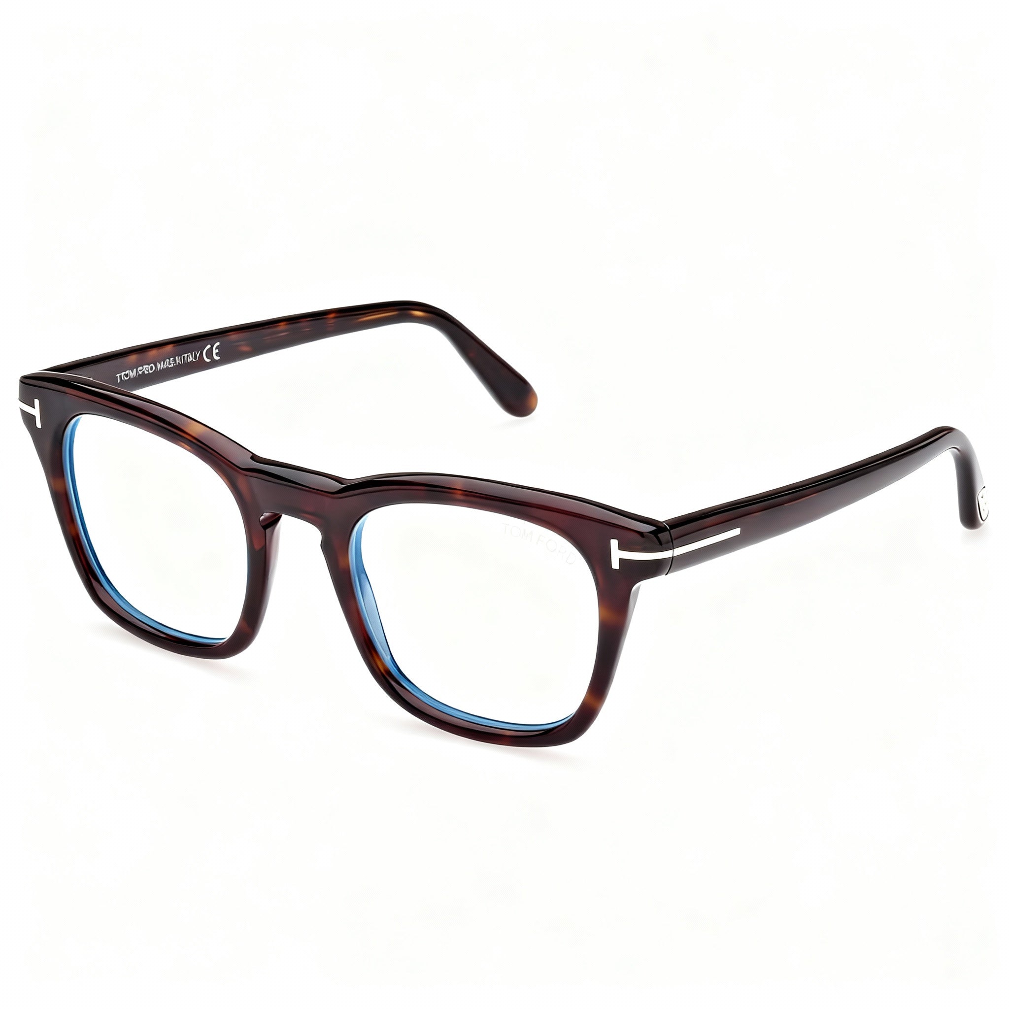 Tom Ford Men's Stainless Steel Blue Light Blocking Eyeglasses, Dark Havana Frame, Light Gray Lenses, Bridge 21, Photo 1
