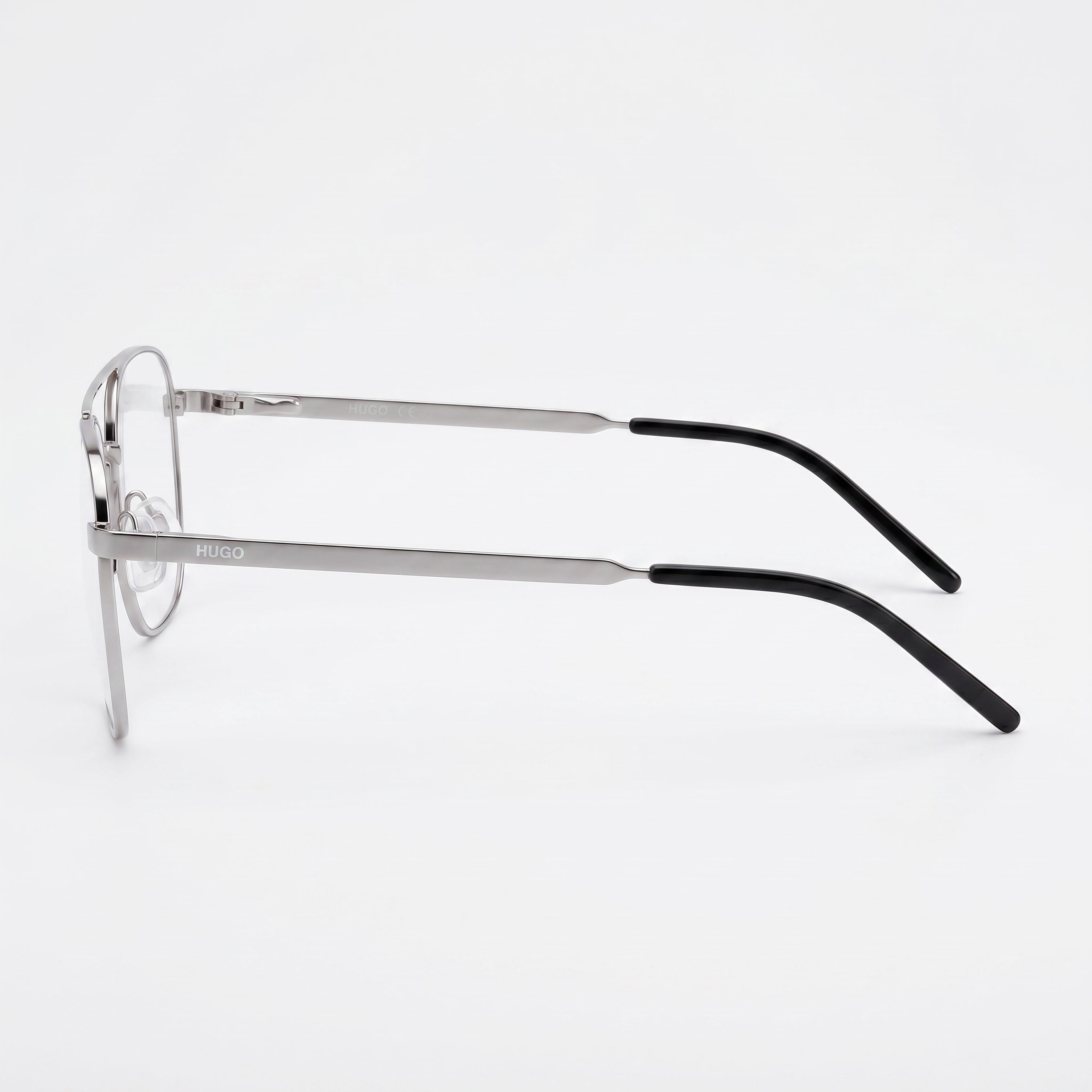 HUGO Square Double Bridge Men's Stainless Steel Ruthenium Eyeglasses Clear Demo Lenses 55-19-145, Photo 3