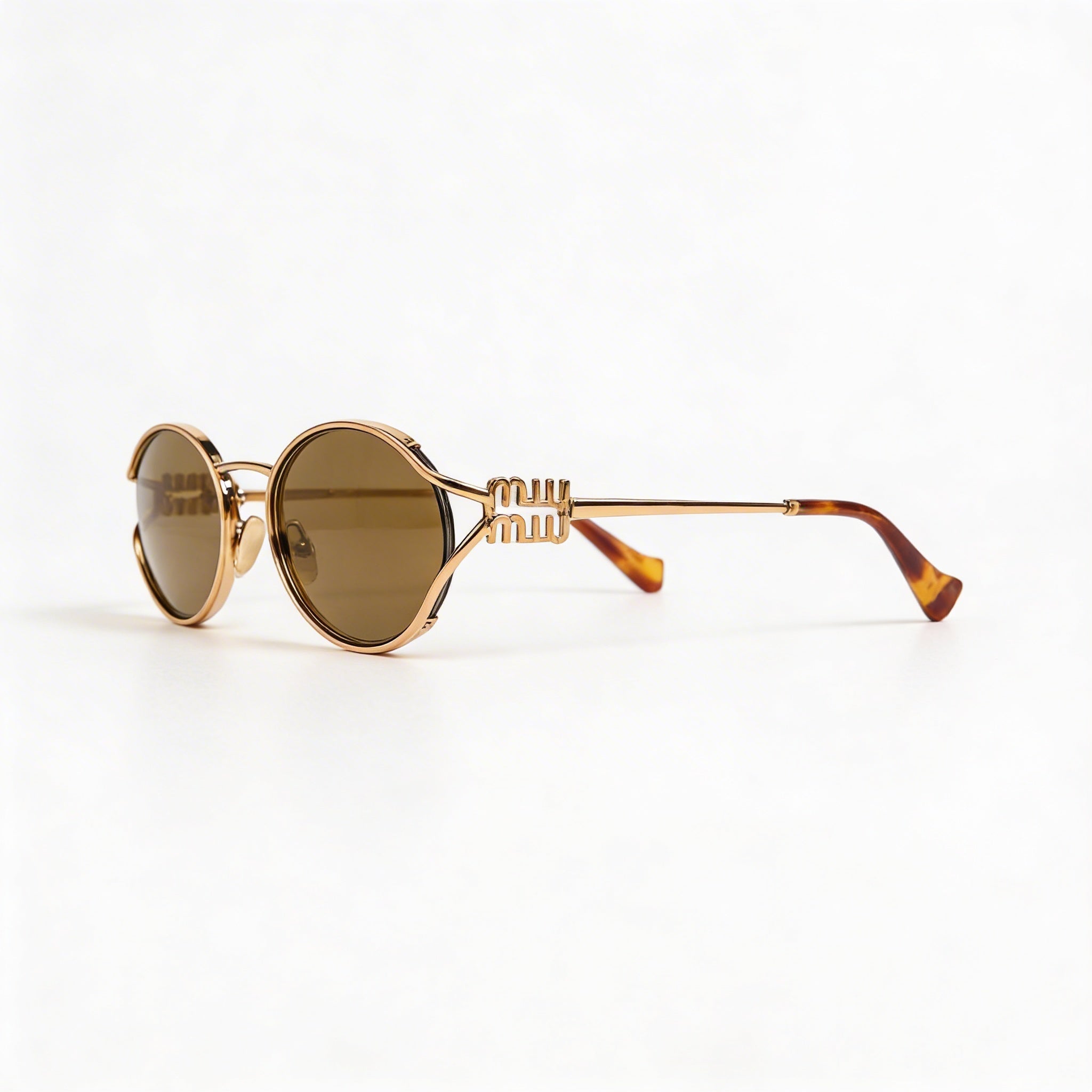 Miu Miu Classic Women's Multicoloured Metal Oval Sunglasses with Dark Brown Lenses, 54mm Lens Width, Photo 3