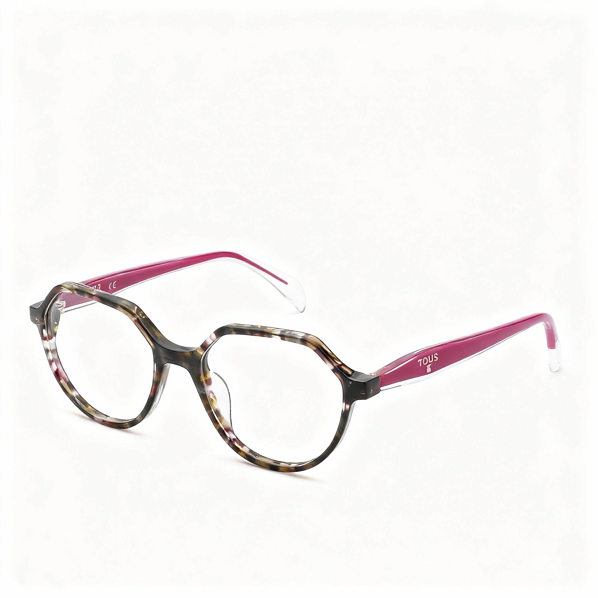 TOUS Geometric Women's Full-Rim Cellulose Acetate Eyeglasses Frame Brown Red Havana 51-17-135