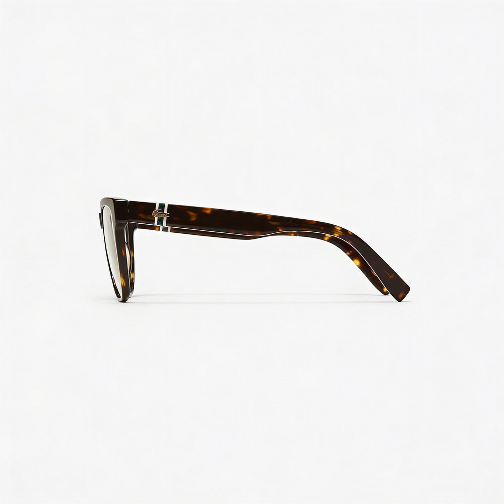 Gafas unisex Lacoste Modern de acetato en color Havana oscuro, 53 mm. Lentes transparentes de demostración, aptas para prescripción médica.