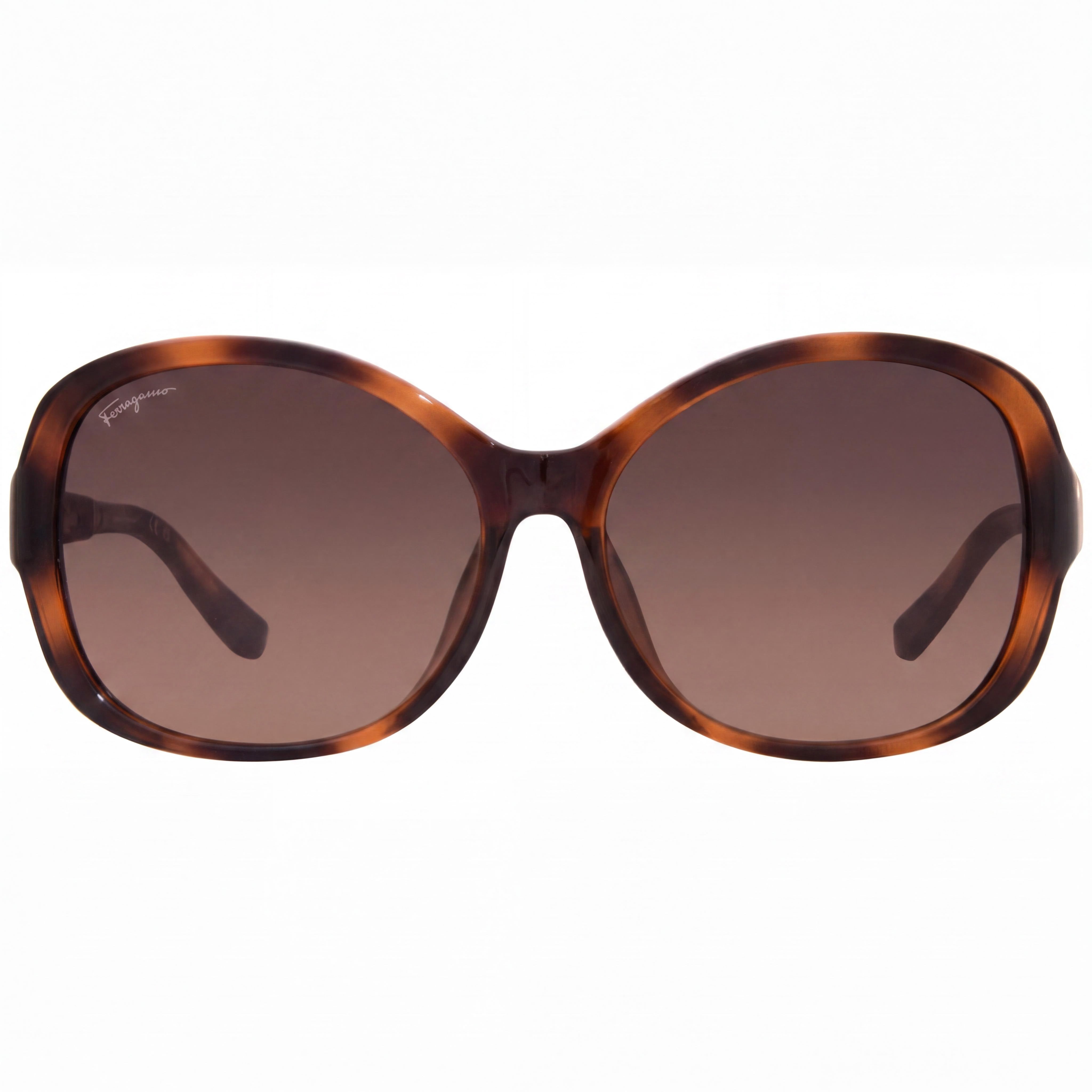 Salvatore Ferragamo Gafas de sol de plástico de tortuga grandes para mujer Lentes degradadas marrones de 59 mm con protección UV, Photo 2