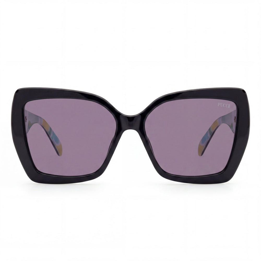 Emilio Pucci Casual Unisex Shiny Black Tropicana Green Turquoise Butterfly Smoke Lens UV Sunglasses 58mm