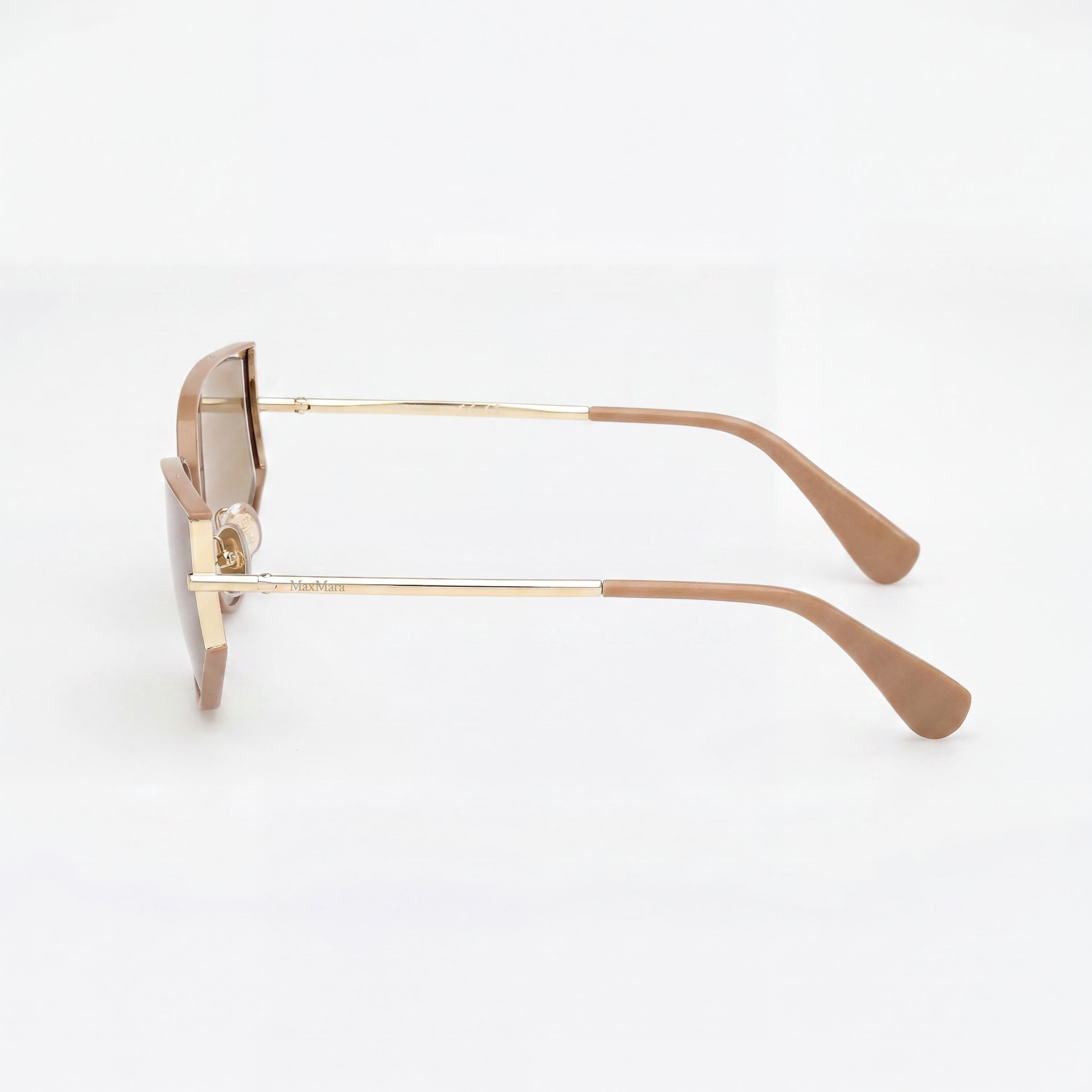 MaxMara Casual Women's Shiny Pale Gold Metal Frame Sunglasses with Brown Plastic Lenses, Size 58mm, Photo 3