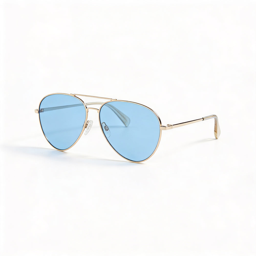 Gafas de sol Rag & Bone Classic Aviator para mujer, montura de metal beige dorado, lentes azules, no polarizadas, 54 mm